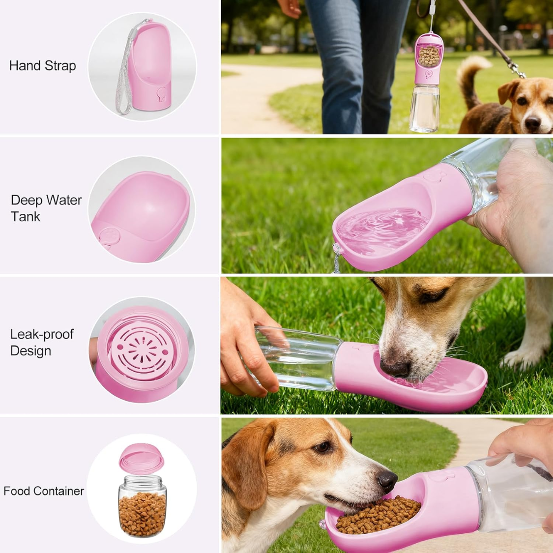 Portable Dog Water Bottle with Food Container - 12oz Leak-Proof Pet Dispenser for Travel and Outdoors