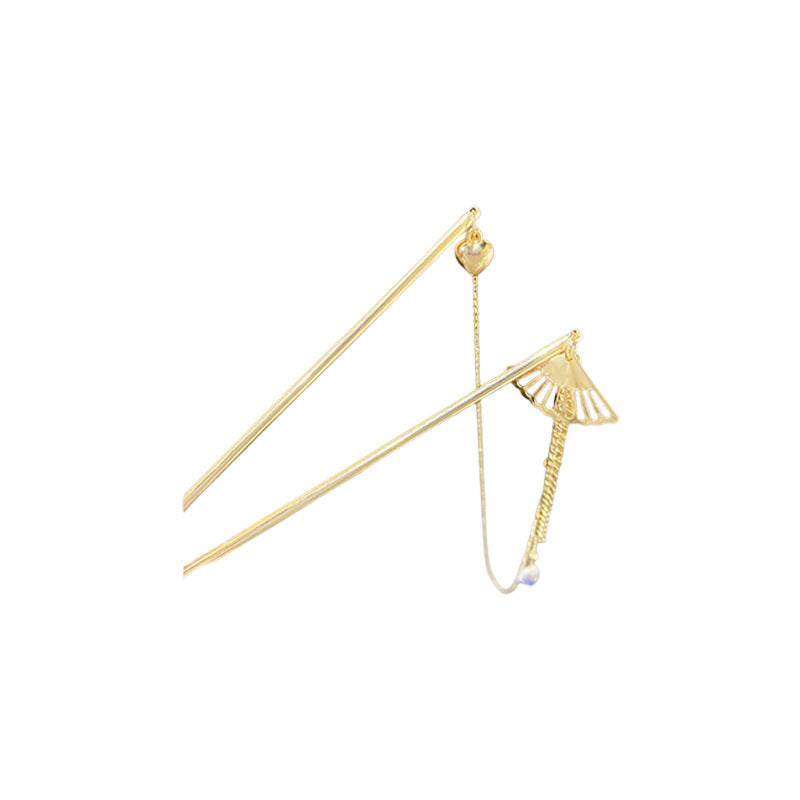 Gold Hairpin Set - Colorful Water Drop Love Fan Tassel Hair Accessories