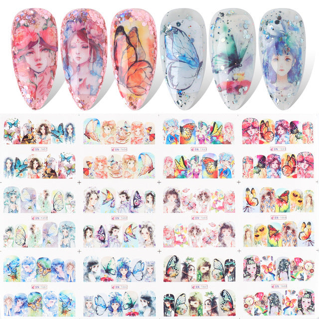Nail Art Stickers Watermark Decals for Manicure - Sun Butterfly Galaxy Series