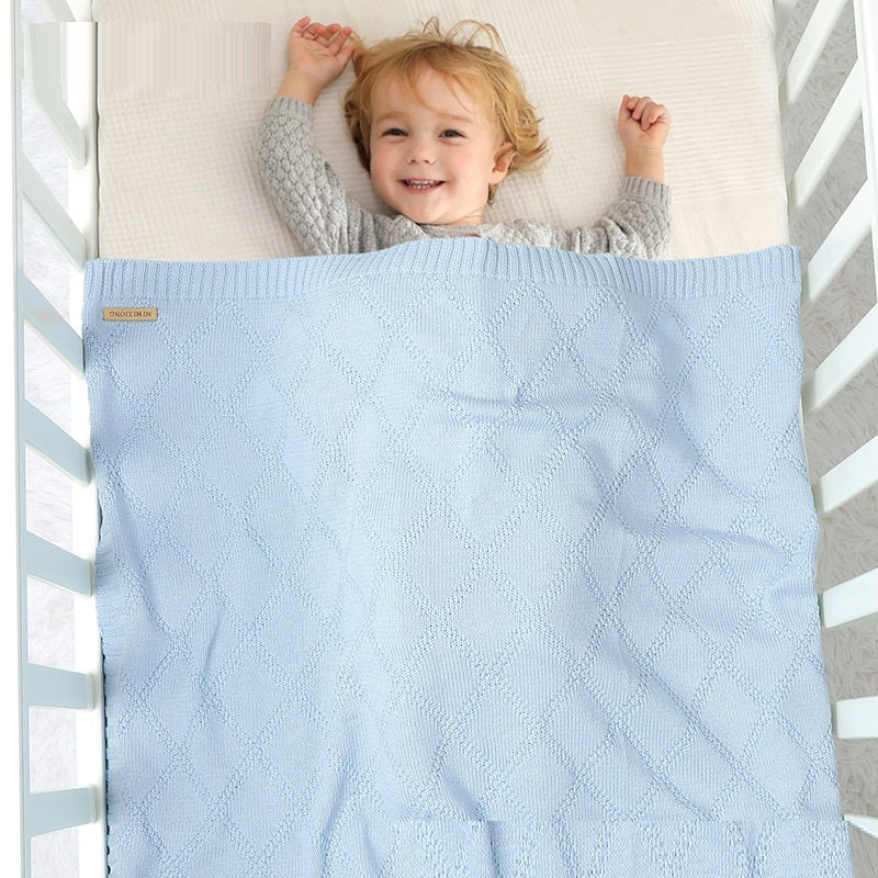 Baby Knitted Blanket 70x90cm Cotton Solid Color Bedding for Toddler