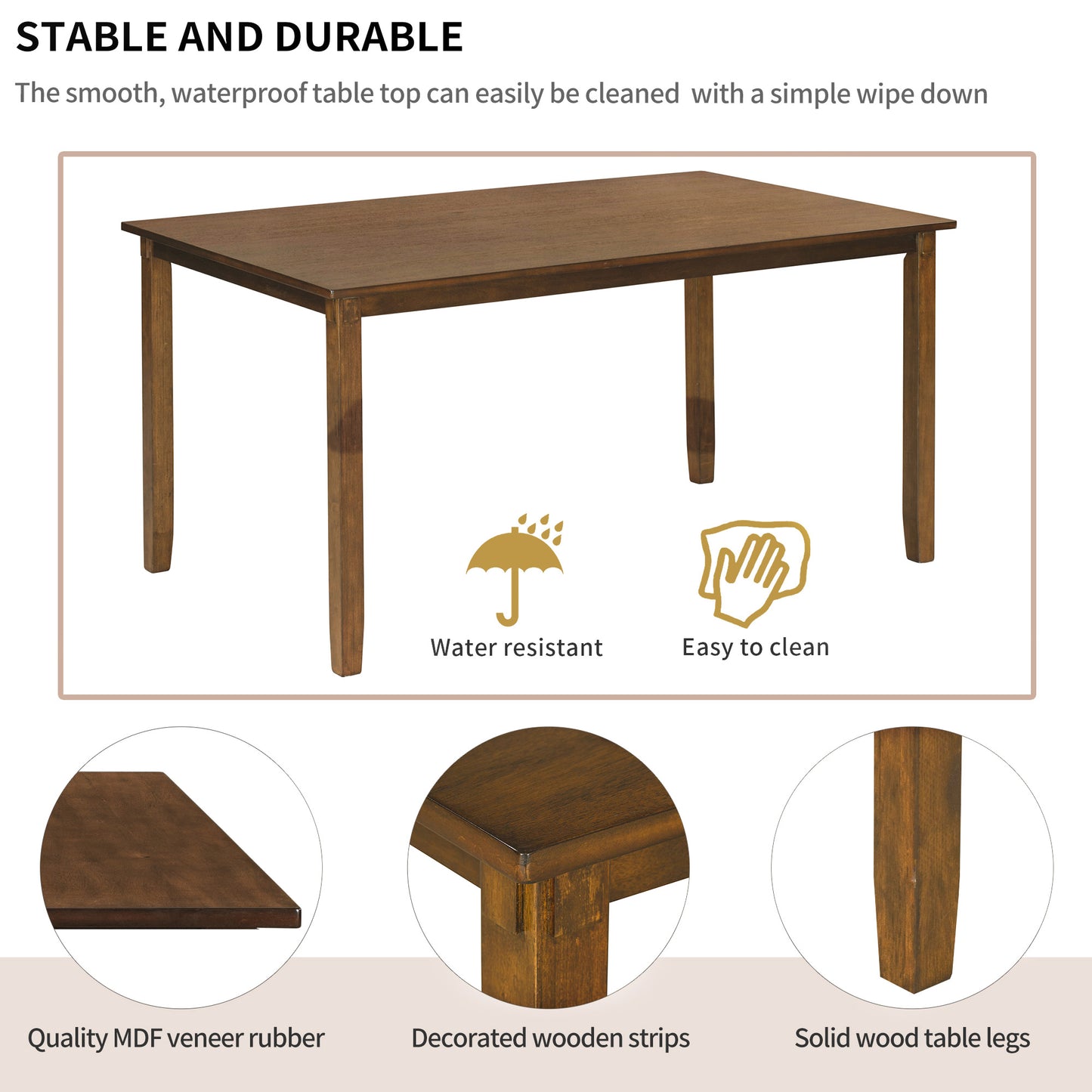 6-Piece Wooden Dining Table Set with Chairs and Bench - Natural Cherry