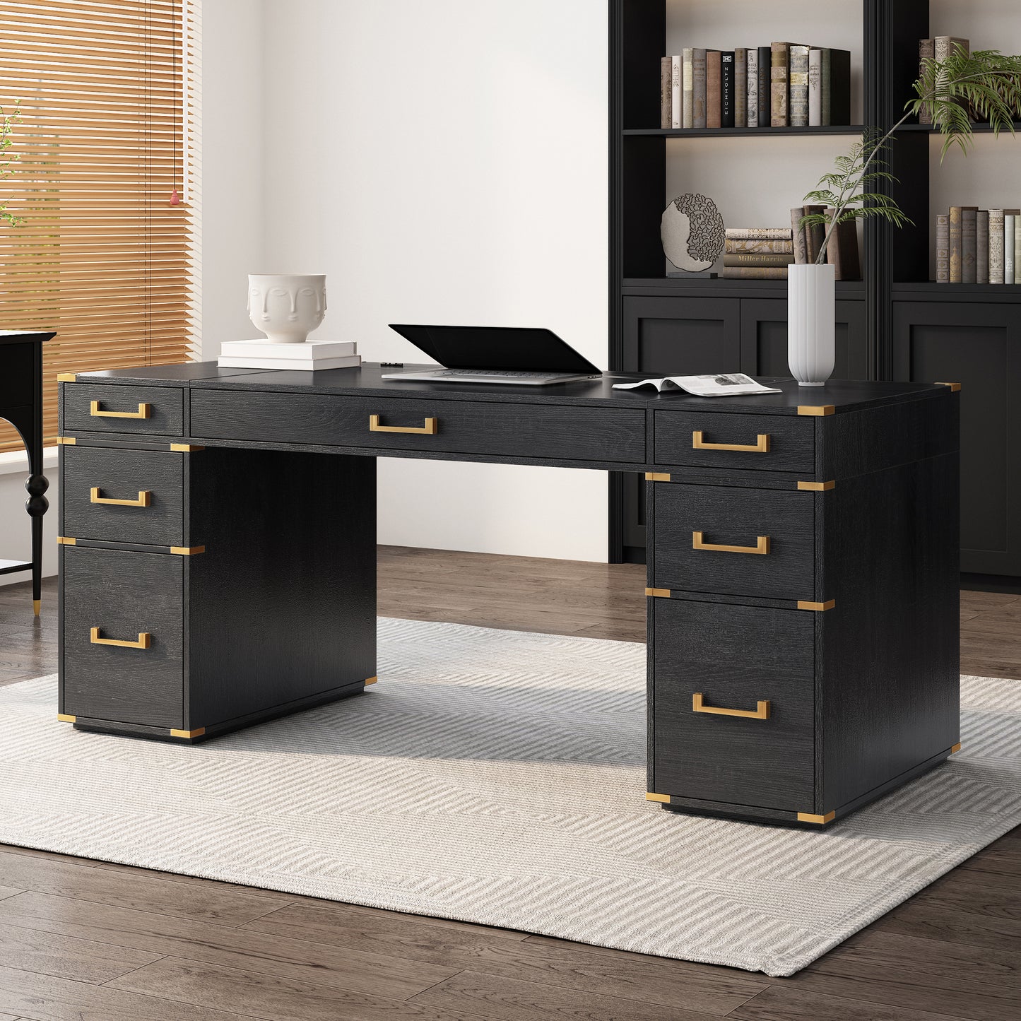 70 Extra-Large Classic And Traditional Executive Desk With Metal Edge