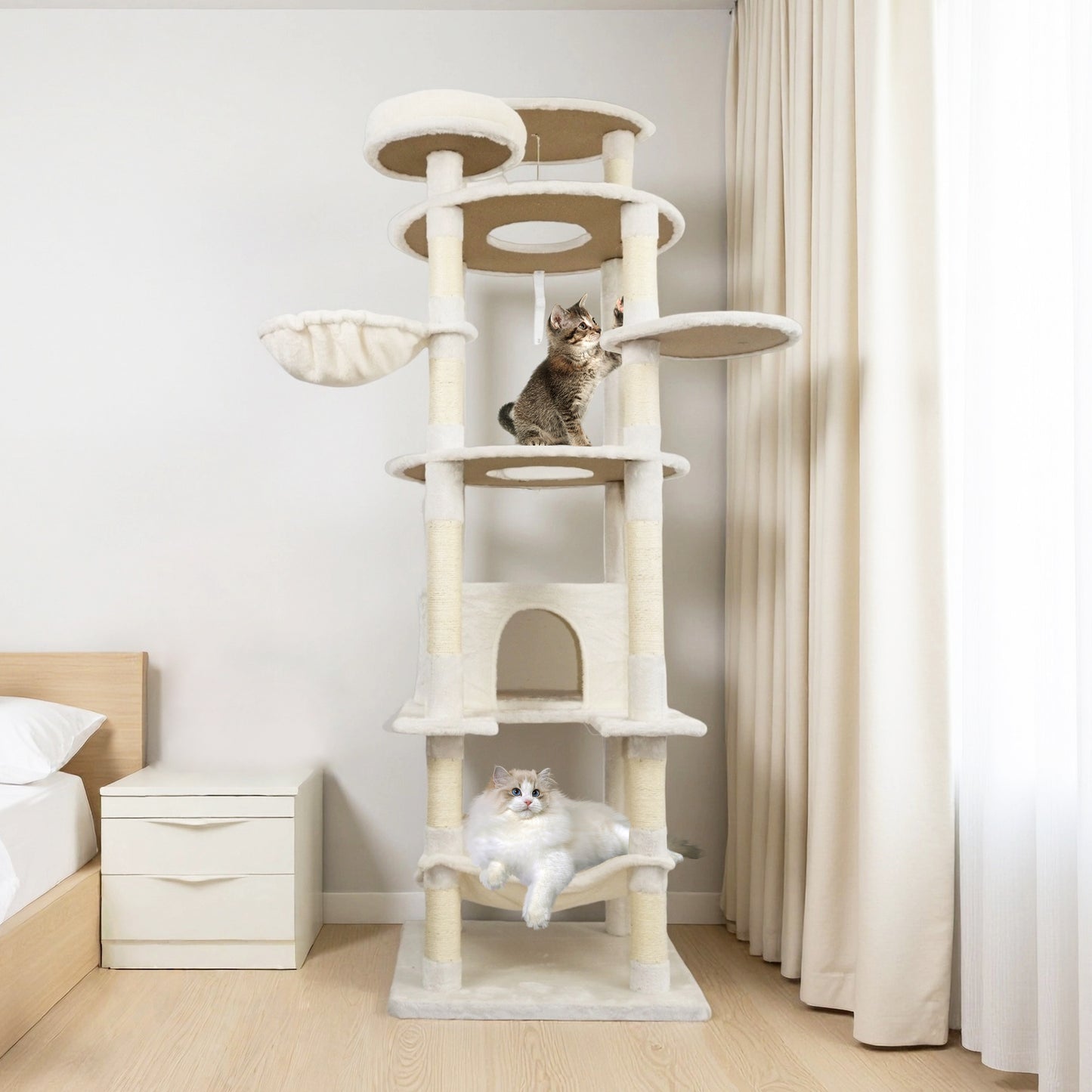 78-Inch Beige Cat Tree Tower with Large Condo, Sisal Scratching Post & Perches