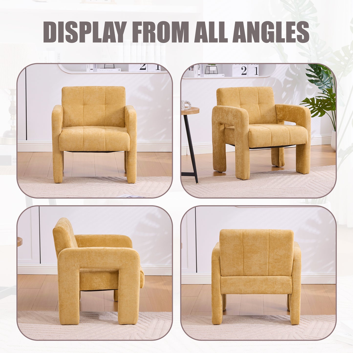 Modern Minimalist Upholstered Armchair - Mustard Yellow