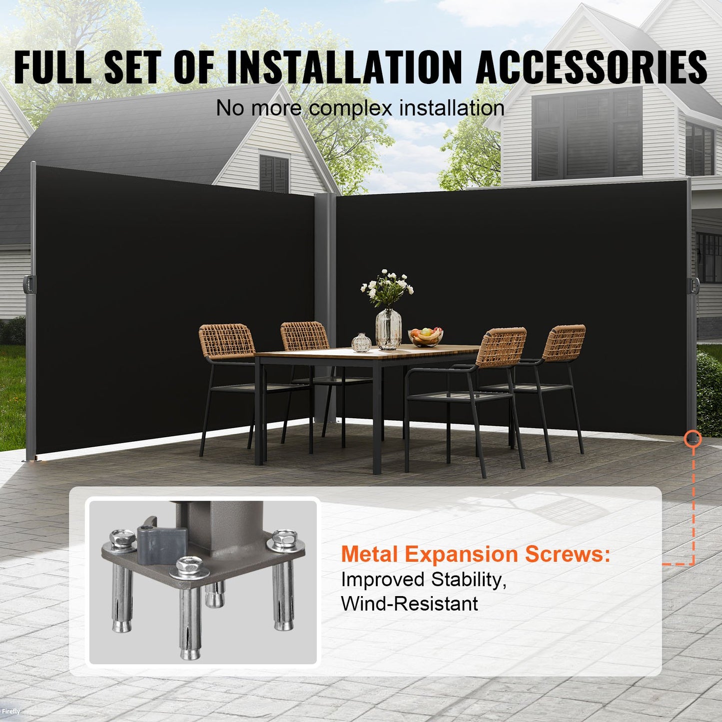 Black Retractable Patio Wind Screen - Aluminum Privacy Divider for Garden & Pool