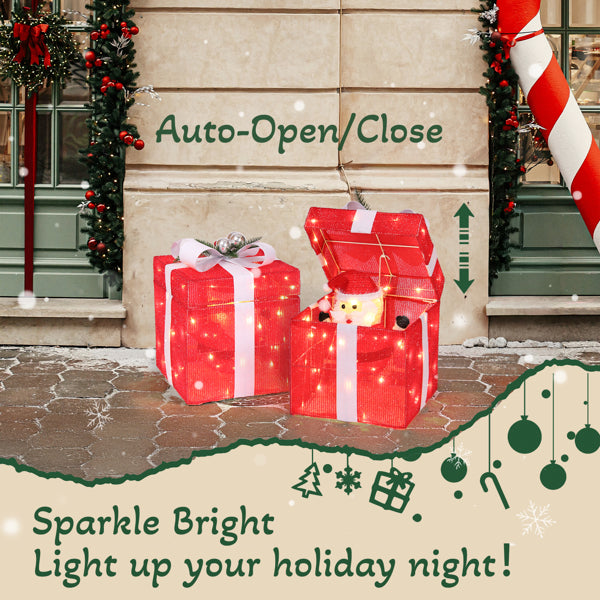 Motorized Pop-up Gift Box with 60 LED Lights - Christmas Decor