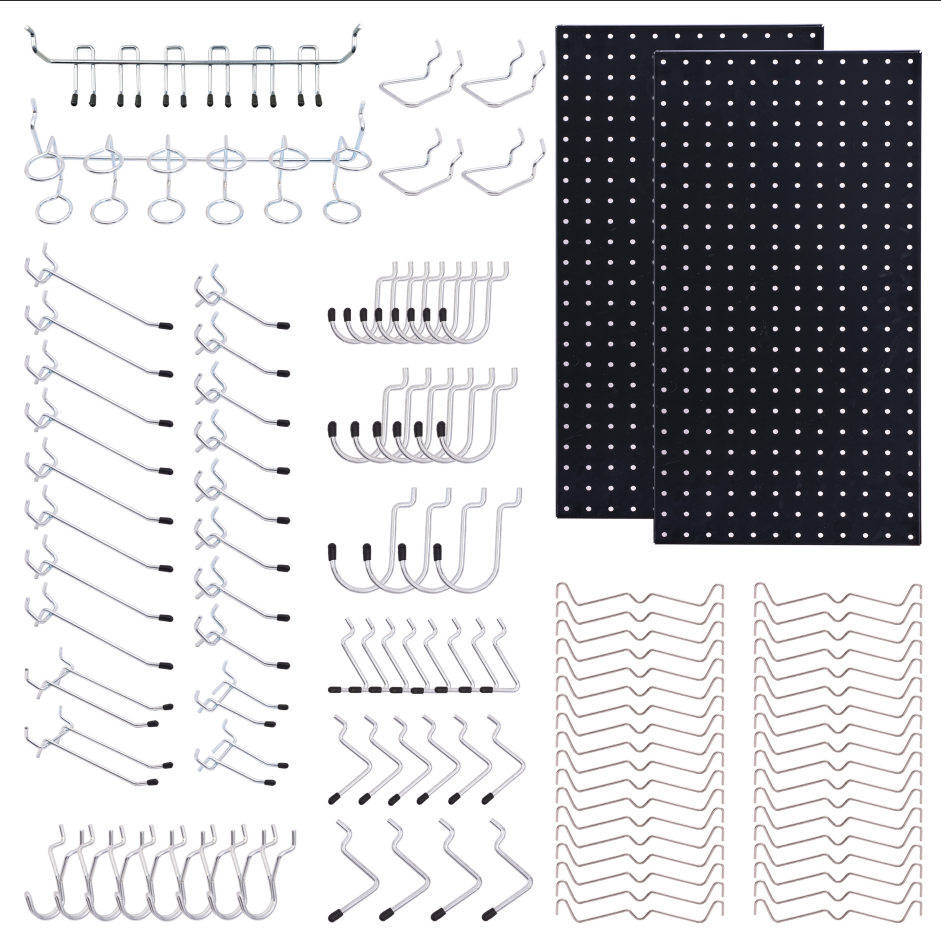 108-Piece Wall Management Kit with Pegboard and Hooks for Garage Storage