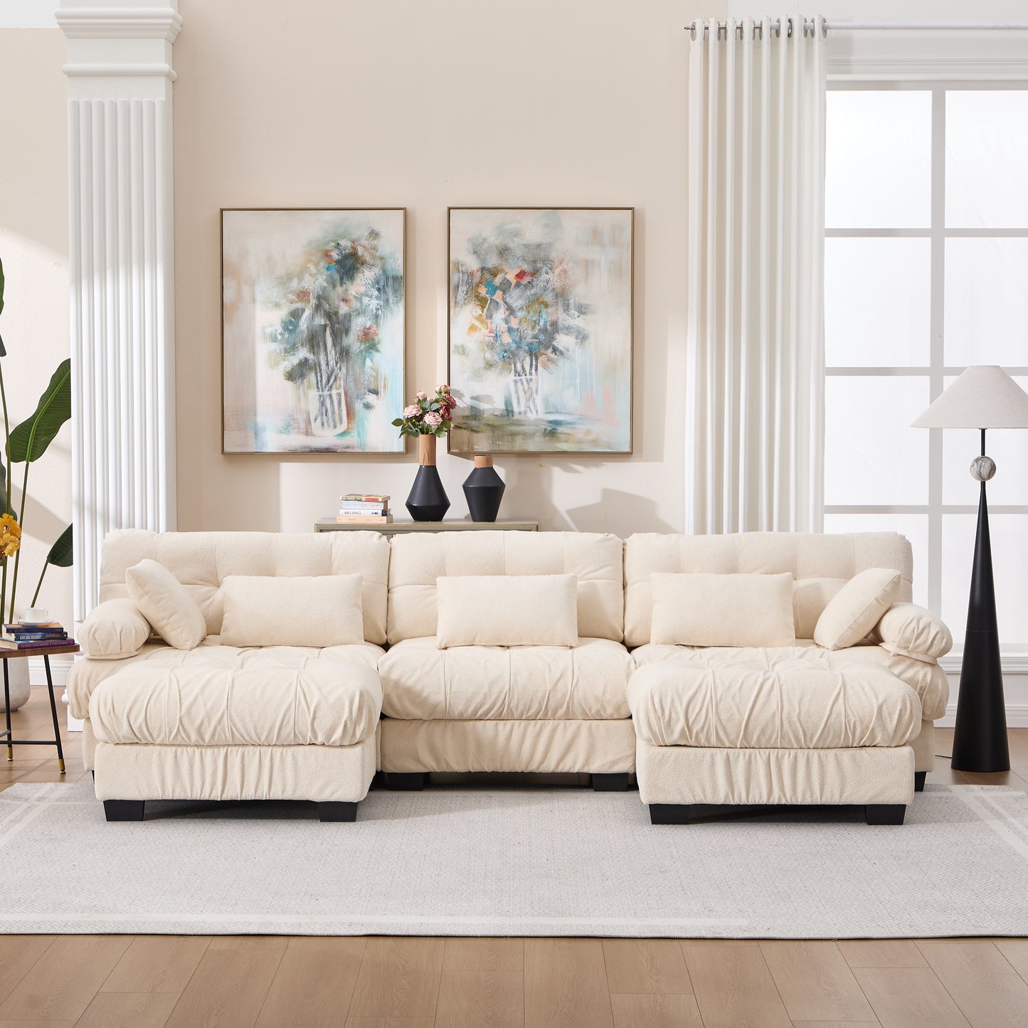 U Shaped Modular Sectional Sofa - Modern Deep Seat Beige Couch