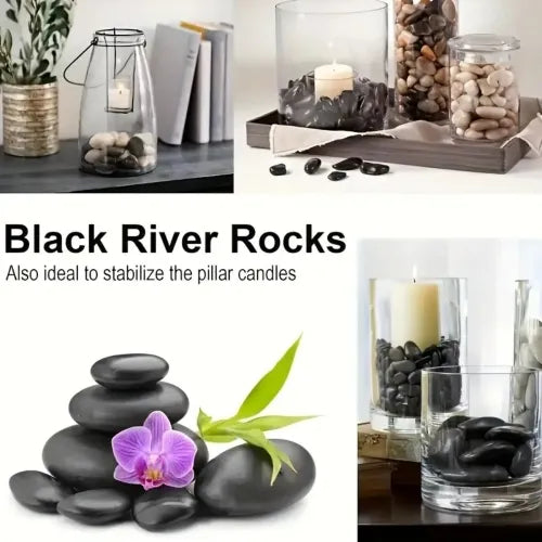 2-3 Inch Polished Black River Rocks - 38lbs Natural Pebbles