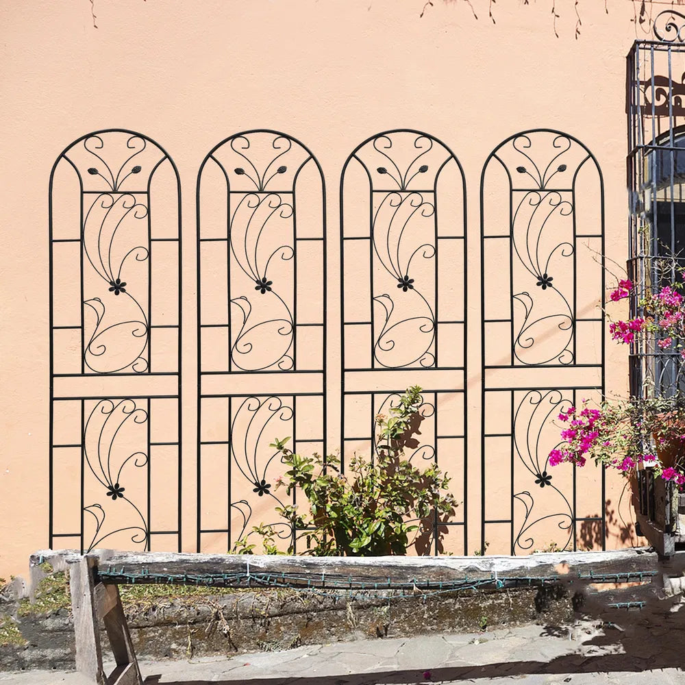 Metal Garden Trellis for Climbing Plants - 4 Pack, 86.7"x19.7", Black