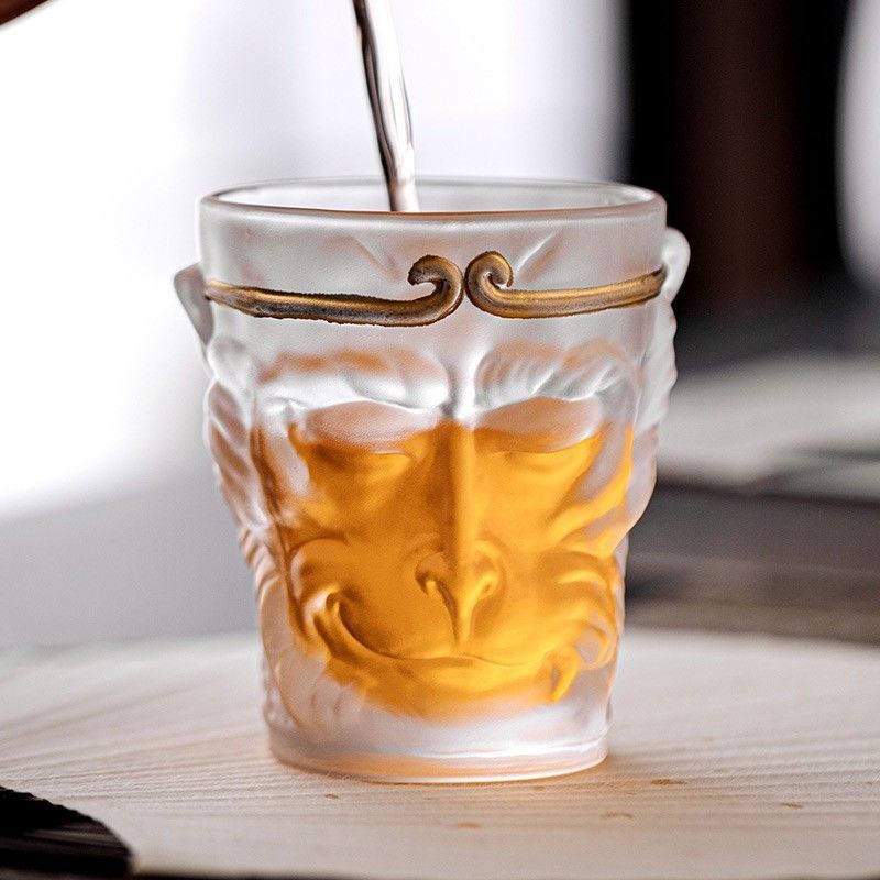 Large Capacity Crystal Glass Tea Cup - 110ml with Gold Hoop & Sun Dasheng Design