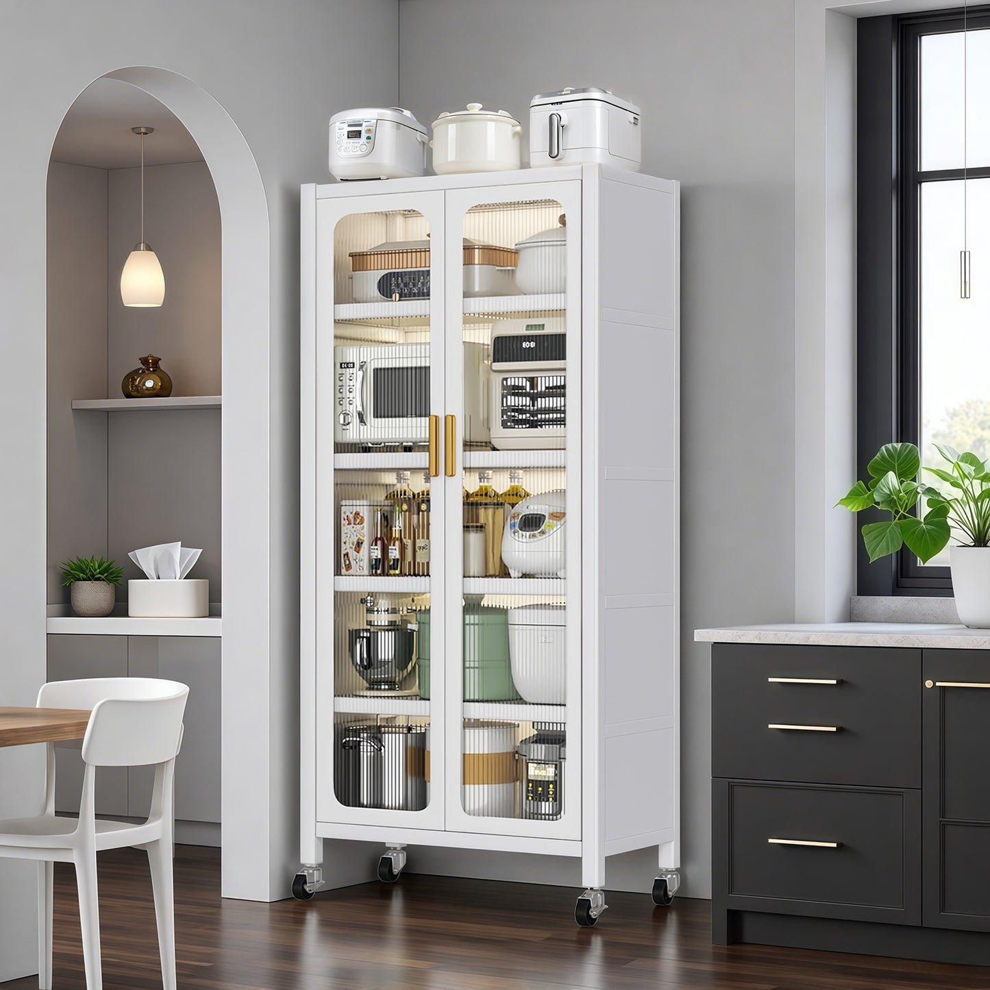 65 Kitchen Pantry Storage Cabinet, 6 Tier Metal Display Cabinet With