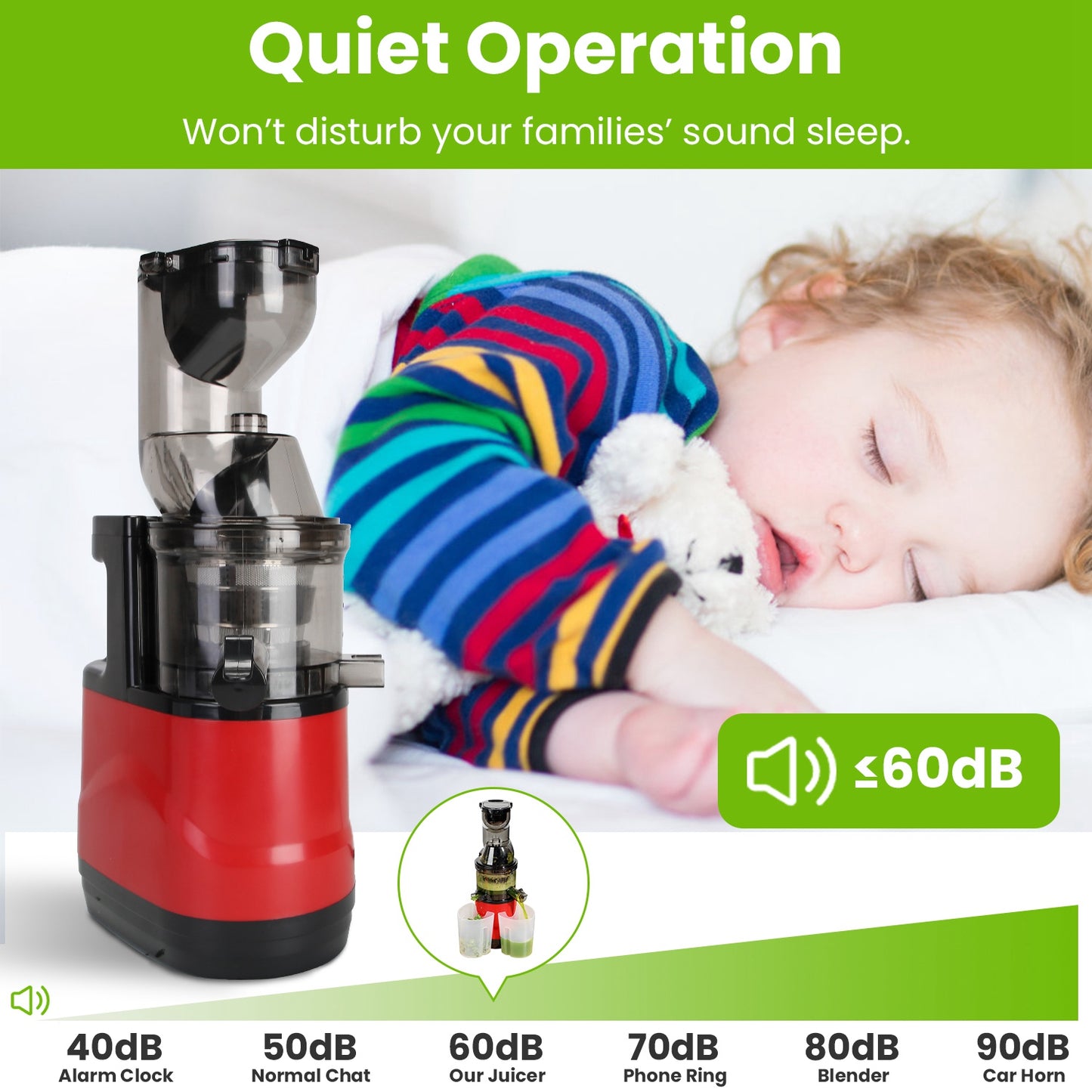 Cold Press Juicer Machine 300W Slow Masticating Juicer with Reverse Function - Red