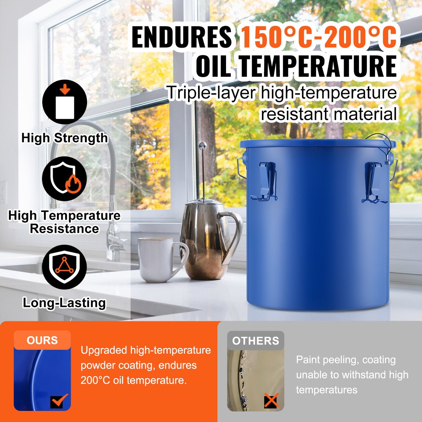 6-Gallon Fryer Grease Bucket with Lid & Filter Bag - Blue