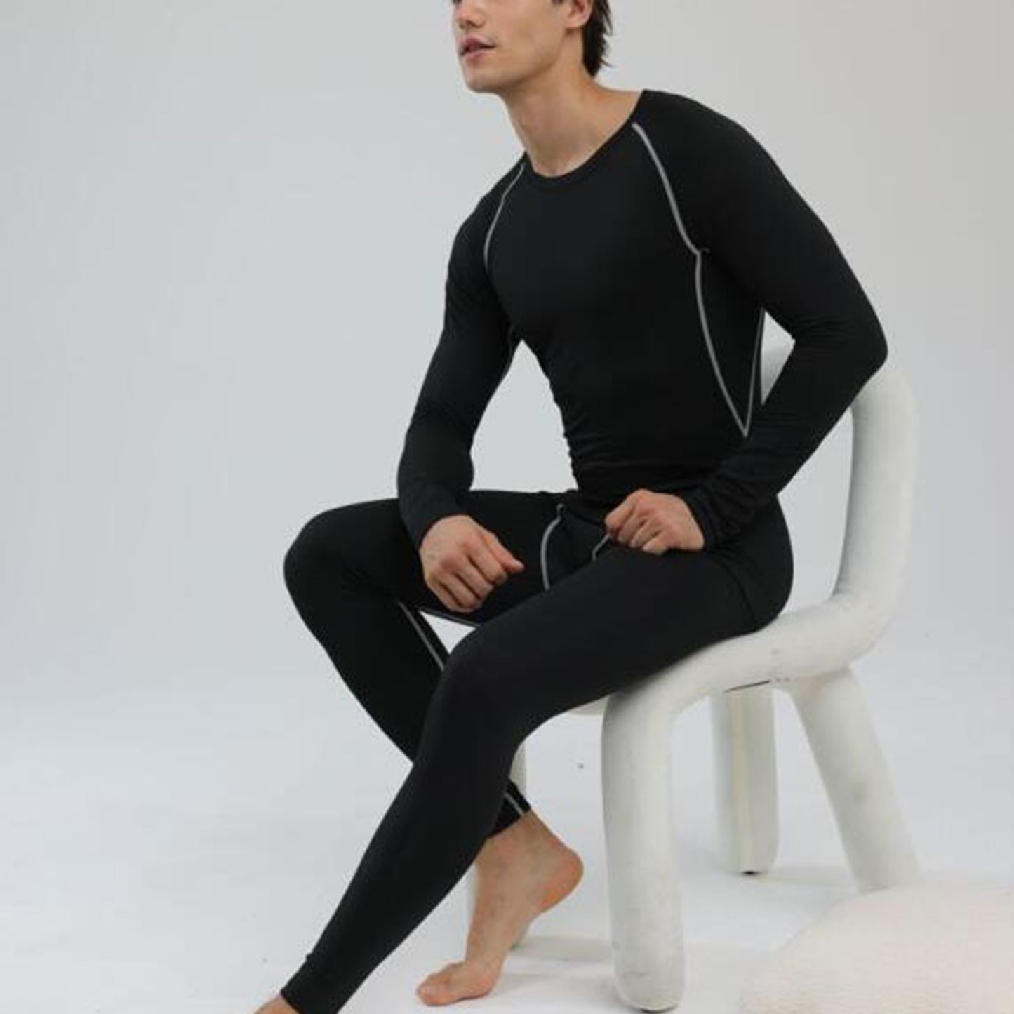 Men Thermal Underwear Set Slim Fit Base Layer Top Bottoms Suit For