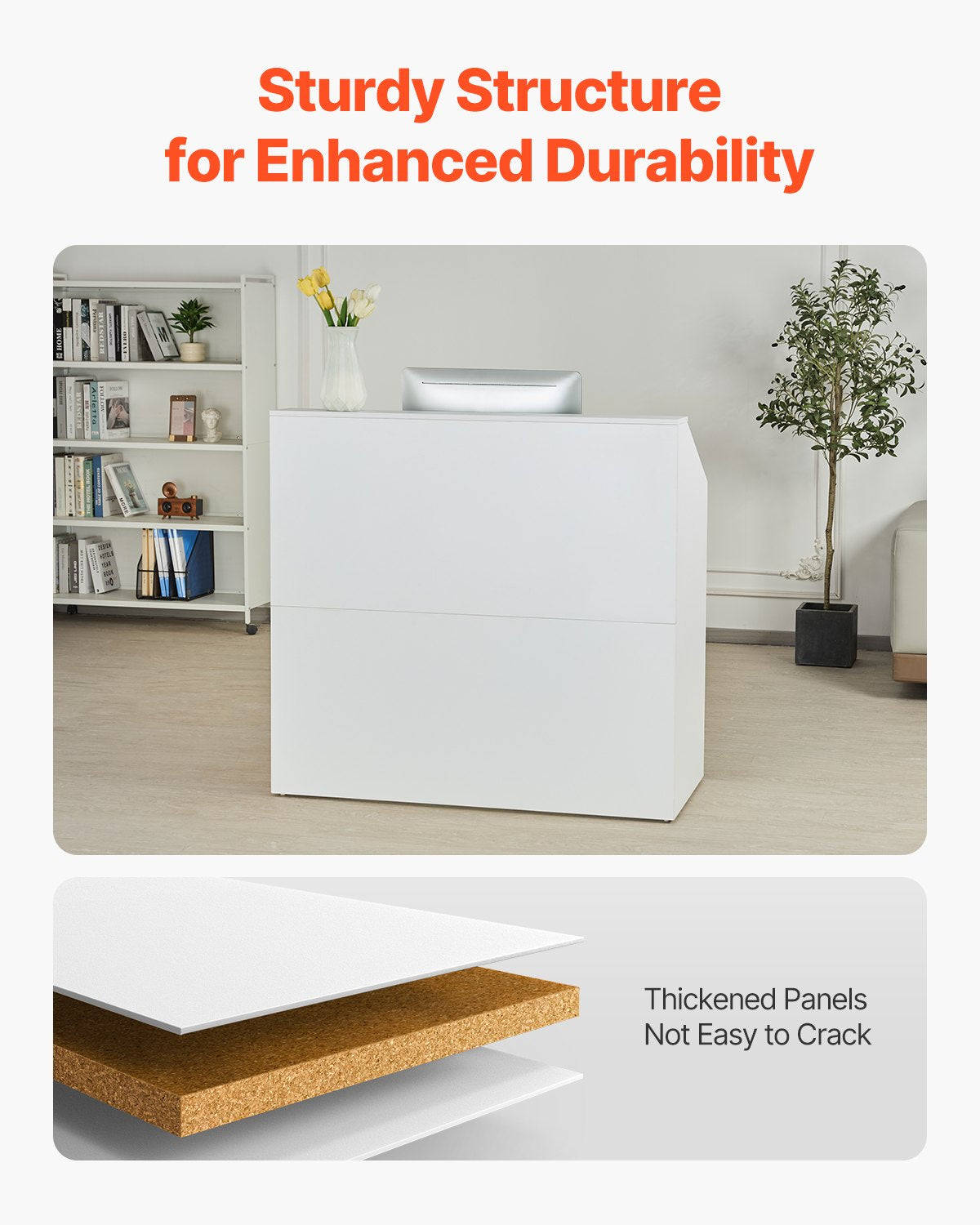 Reception Desk - 46 Inch Rectangular Front Counter Table in White