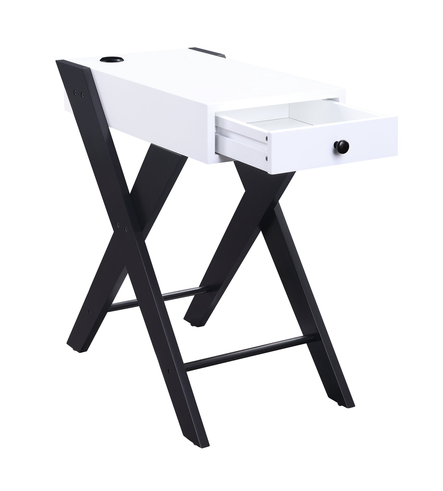 Fierce White and Black Accent Table with USB Port