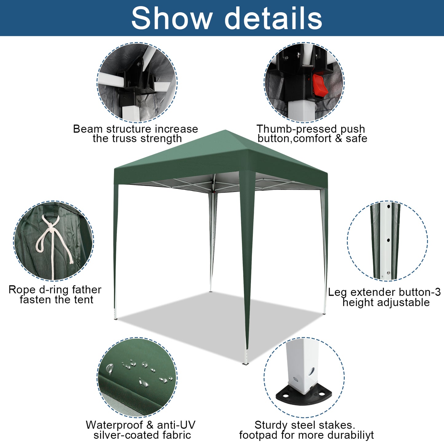 Green Waterproof Folding Tent - 2x2m for Outdoor Events