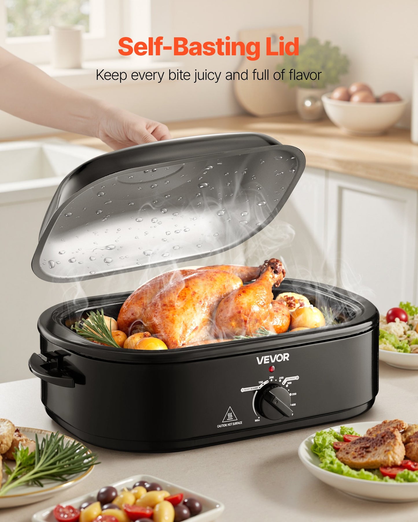 18QT Electric Roaster Oven with Self-Basting Lid - Large Kitchen Appliance, Black