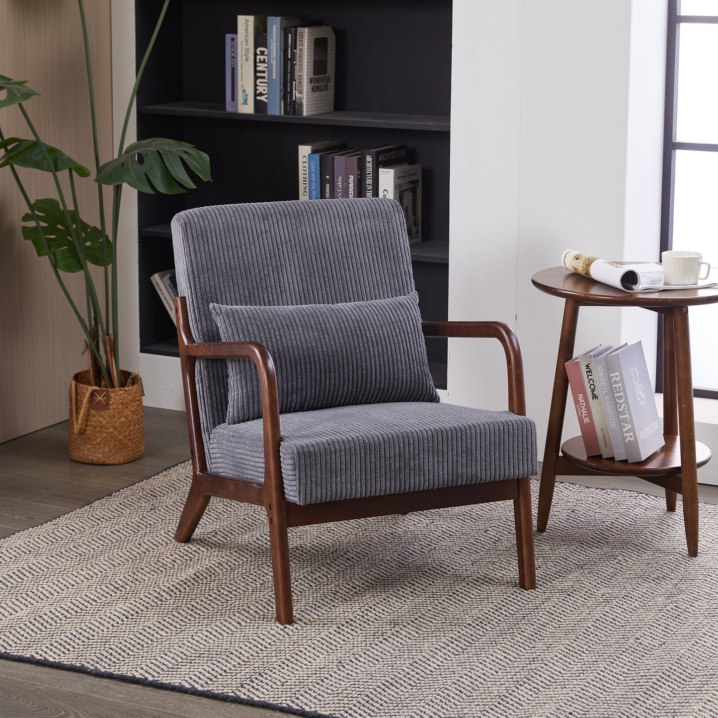 Mid-Century Modern Accent Chair - Antique Dark Grey Upholstered Armchair