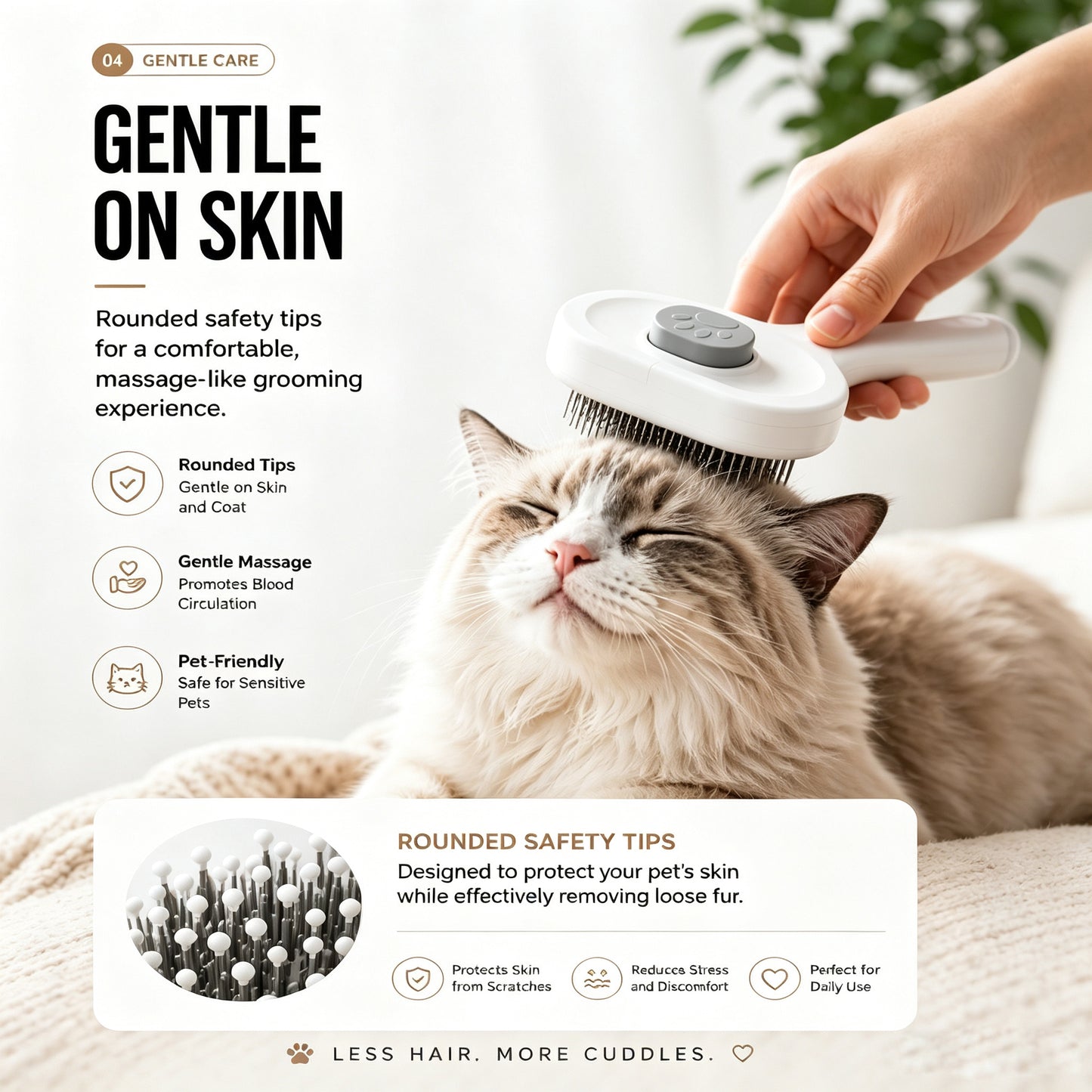 Pet Self-Cleaning Slicker Brush for Cats & Dogs - Gentle Deshedding Tool White