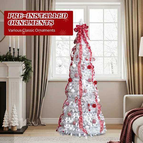 6FT Pre-Lit Christmas Tree with 100 Warm Lights & Ornaments