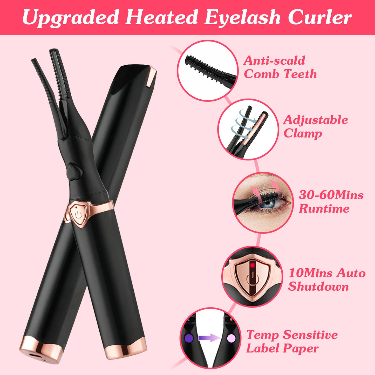 Electric Heated Eyelash Curler - 3 Temp Settings USB Rechargeable Lash Tool