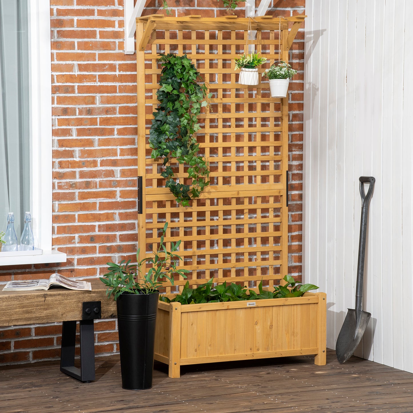 Wood Planter with Trellis for Climbing Vines - Raised Garden Bed, Yellow