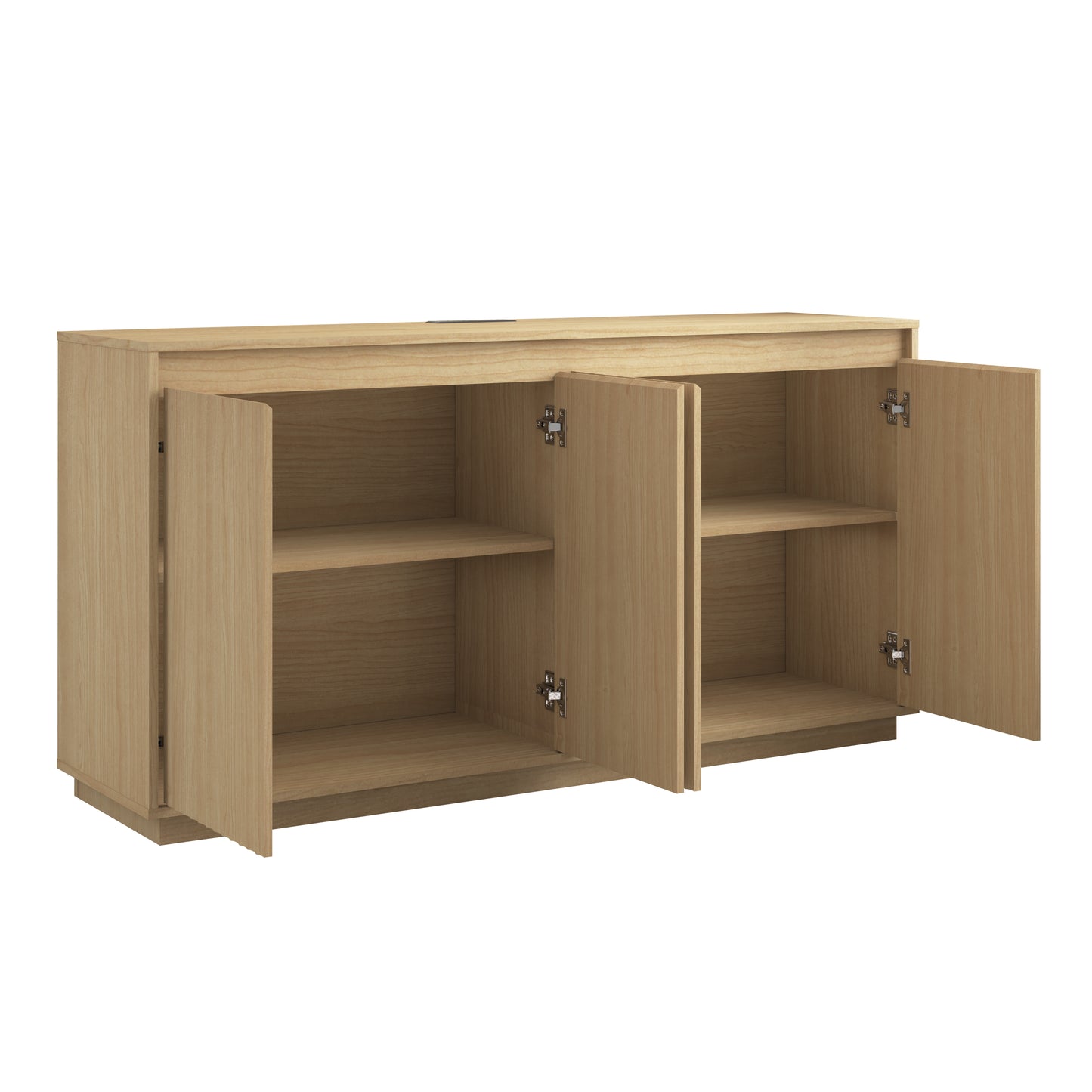 Natural 4-Door Sideboard Buffet Cabinet with Power Outlet