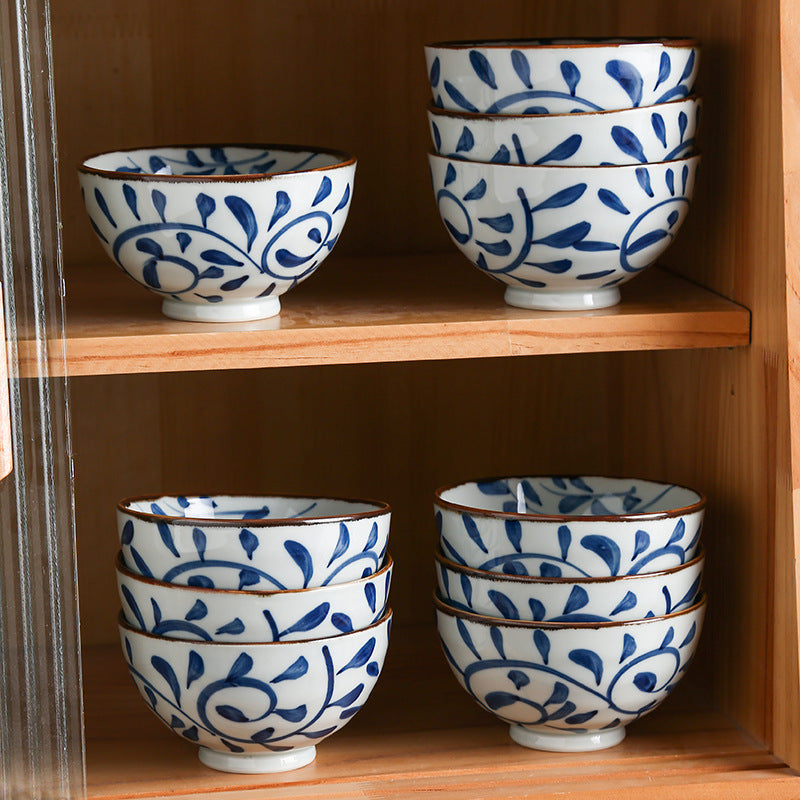 Chinese Style Ceramic Hook Rattan Tableware Set for Kitchen Dining