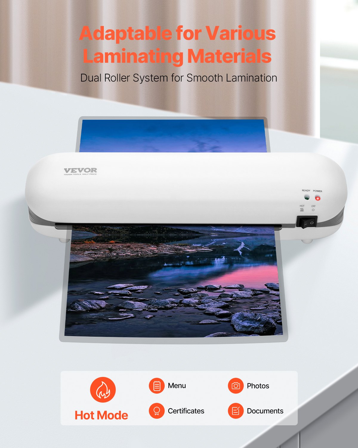 Thermal Laminator Machine for A4 Paper - Quick Warm, Portable, White
