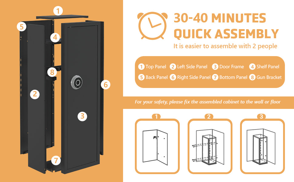 Biometric Gun Safe For Rifles And Pistols, 12-15 Large Cabinet With