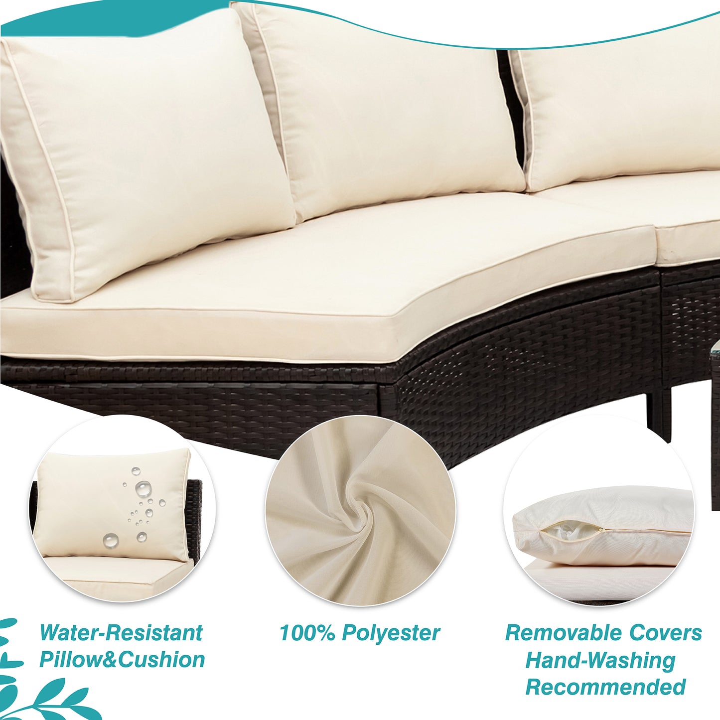 5-Piece Beige Rattan Wicker Patio Sofa Set with Glass Table