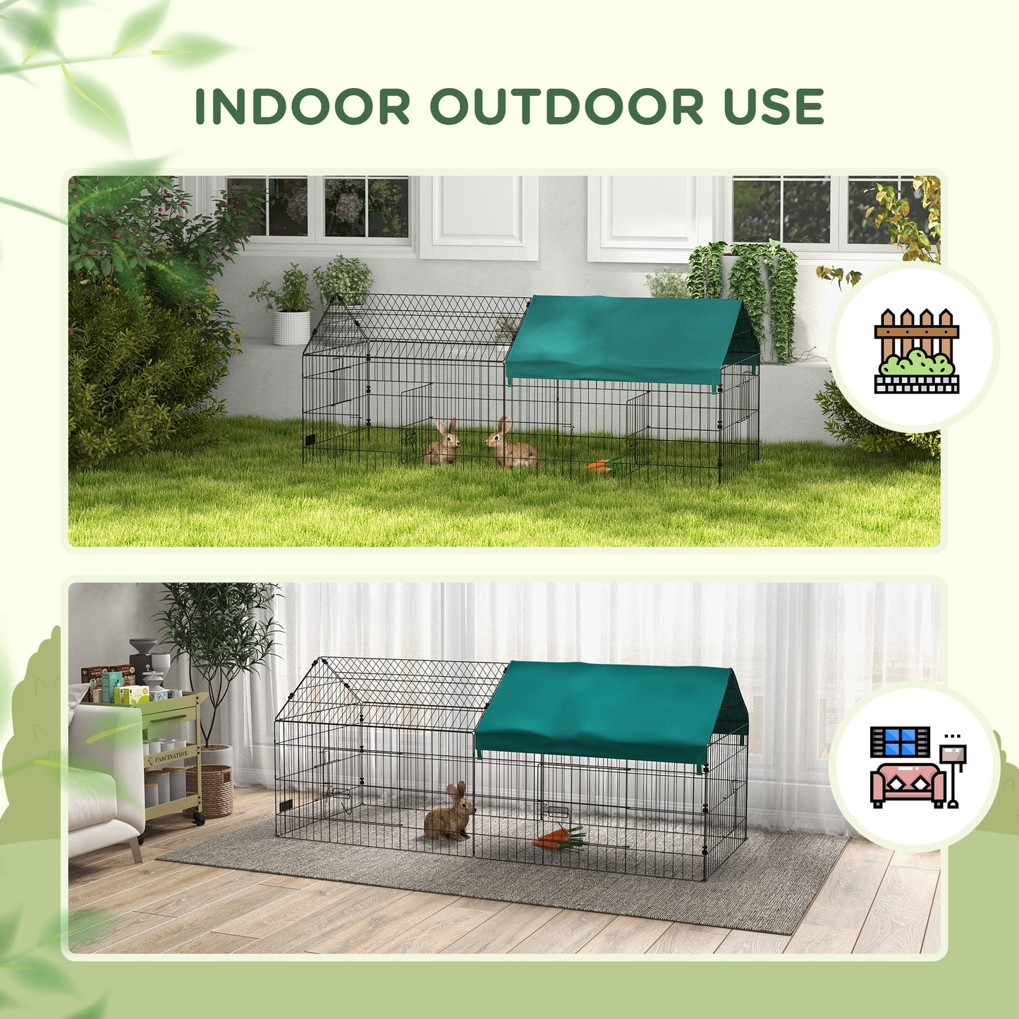 73-Inch Small Animal Playpen with Roof for Rabbits, Chickens, Chinchillas - Green