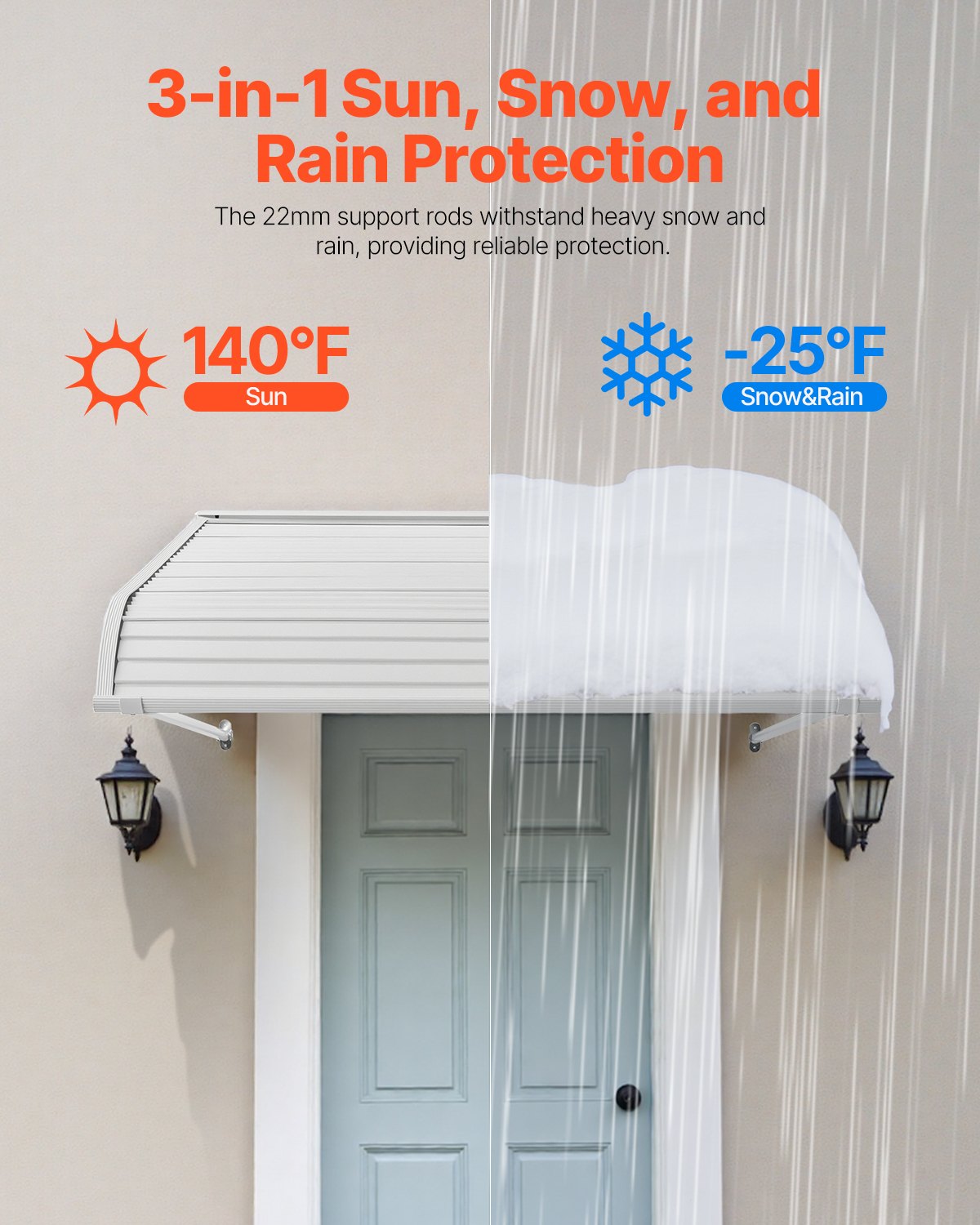 48x42 Inch Aluminum Door Canopy Awning - Anti-Rust Weatherproof Cover