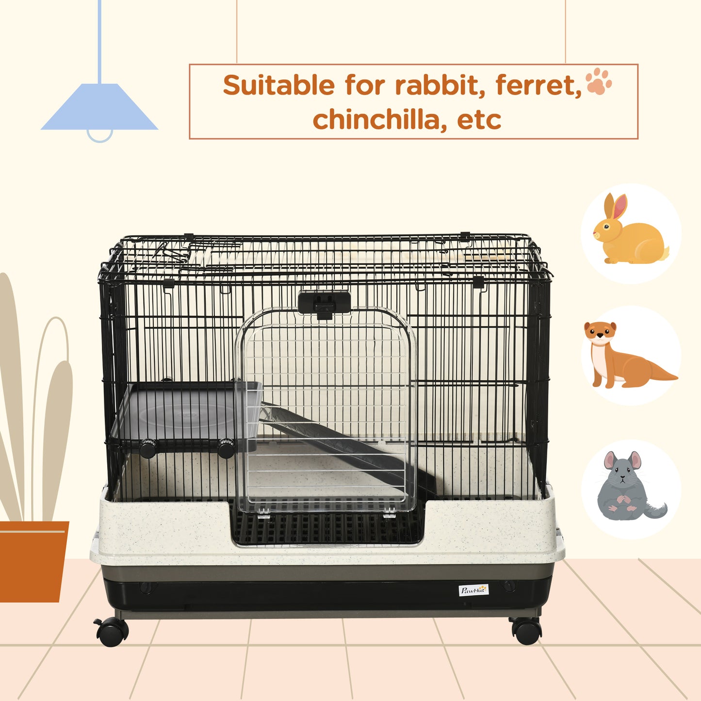 2-Tier Compact Rolling Small Animal Cage for Rabbits, Hamsters & More