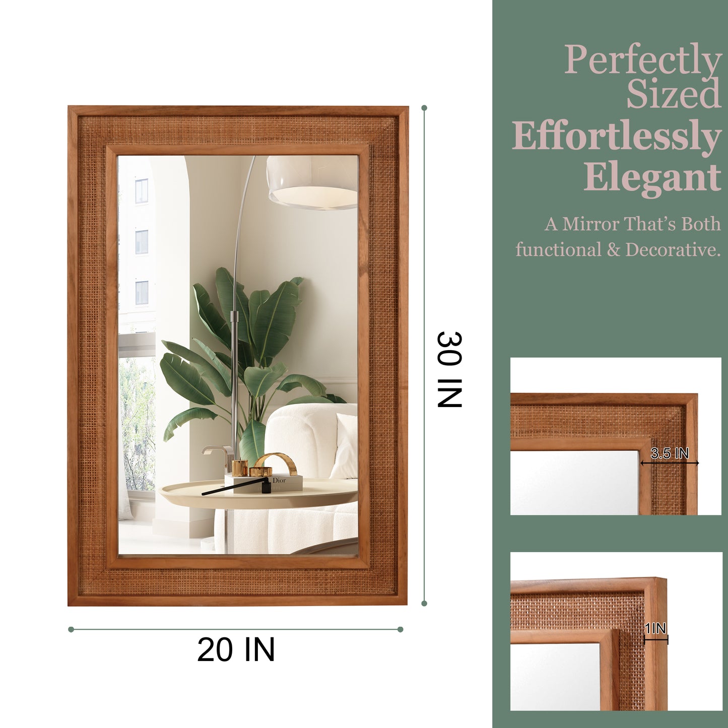20"x30" Rattan Rectangle Decorative Mirror - Yellowish Brown