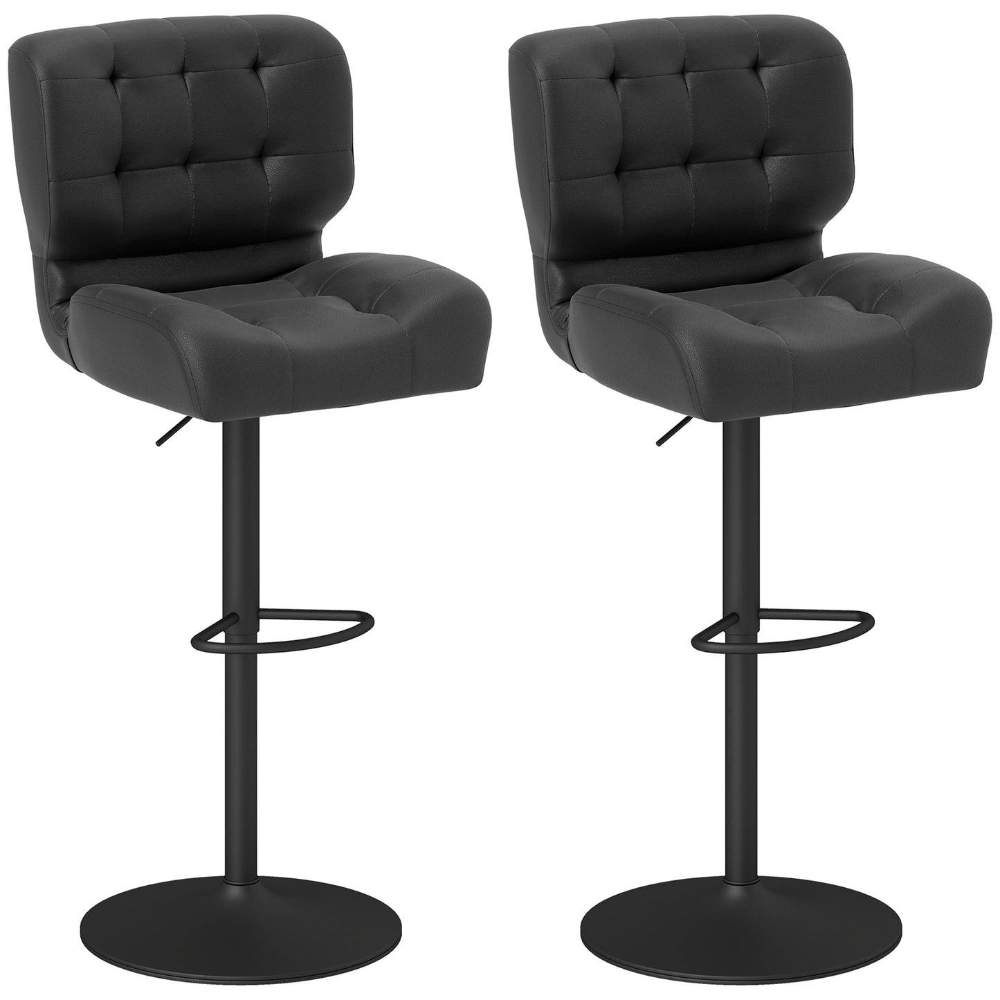 Adjustable Bar Height Stools Set of 2 with Padded Cushion - Black