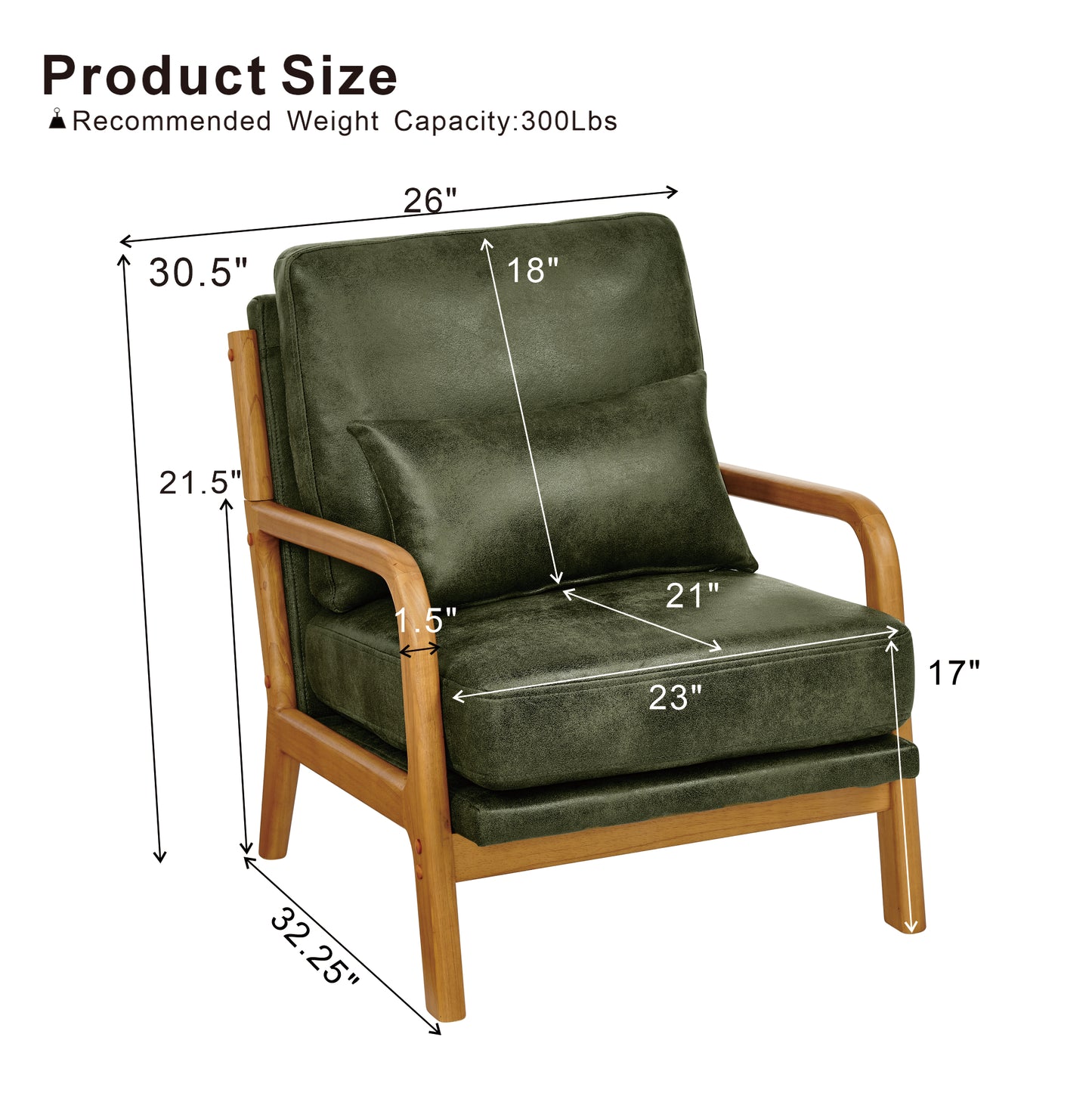 Mid-Century Modern Wooden Lounge Chair - Olive Green