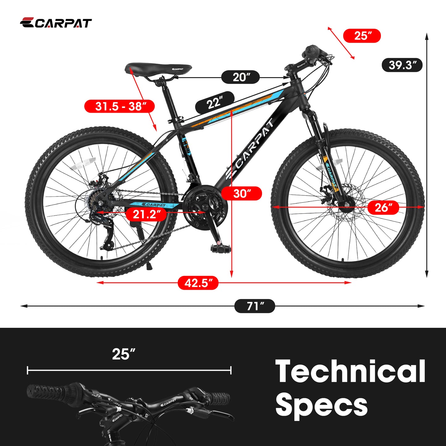 26 Inch Mountain Bike with Shimano 21 Speeds & Disc Brakes