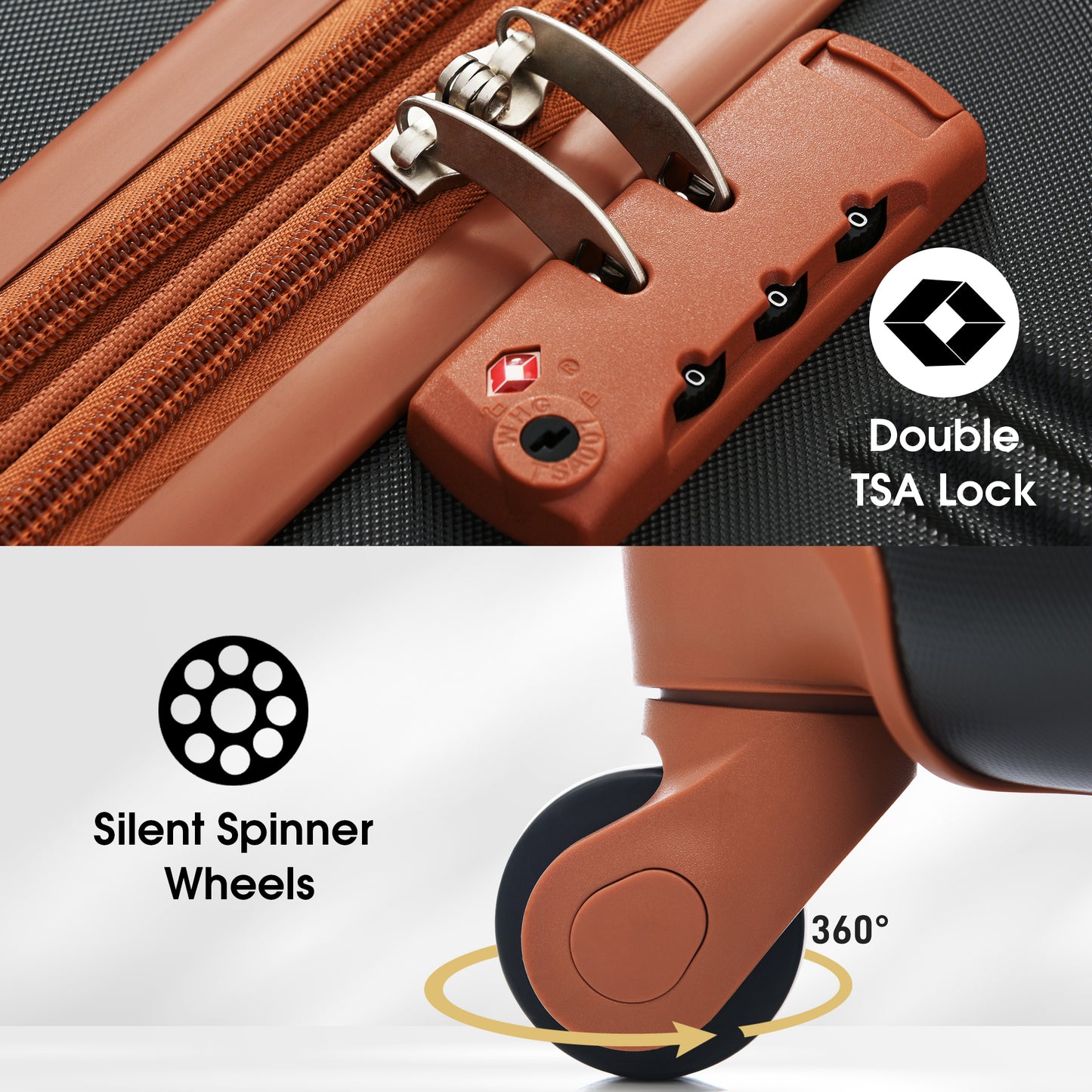 Lightweight Hardshell Luggage Set - 20" & 28" Spinner Suitcases with TSA Lock - Black & Brown