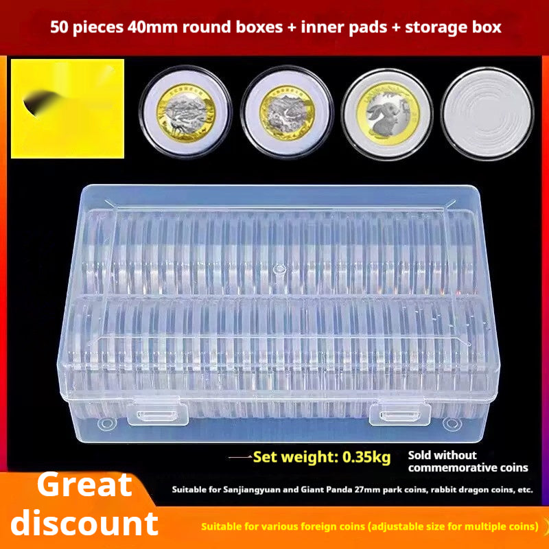 50-Piece 40mm Coin Storage Box Set for Memorial Medals - Home Organization