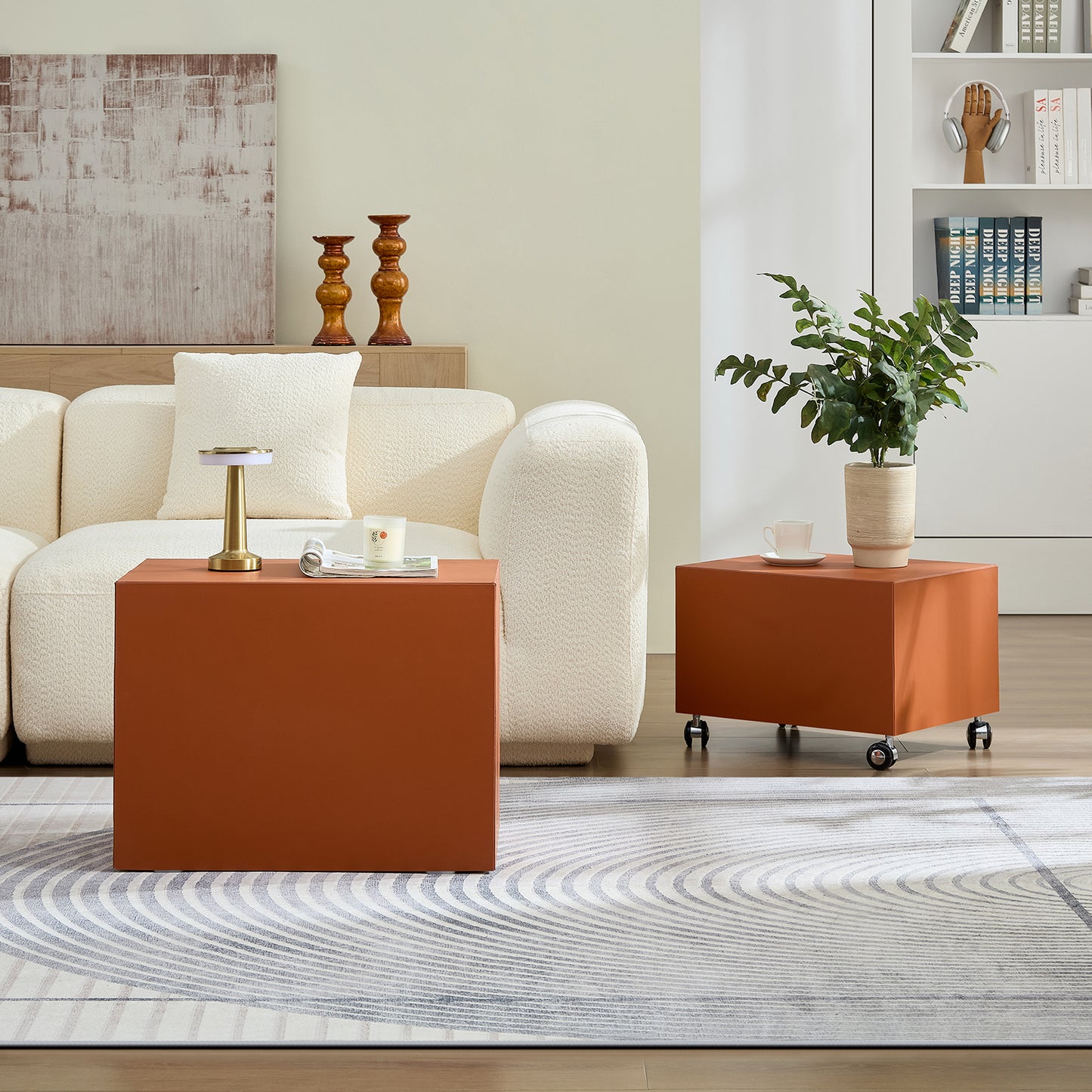 Modern Orange MDF Saddle Leather Table -Two Compact Sizes, Perfect
