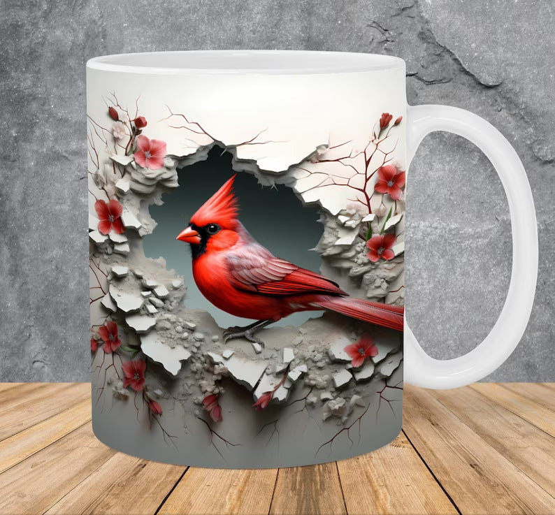 Ceramic Coffee Mug with Bird Design - 301-400ml, Modern Home Drinkware