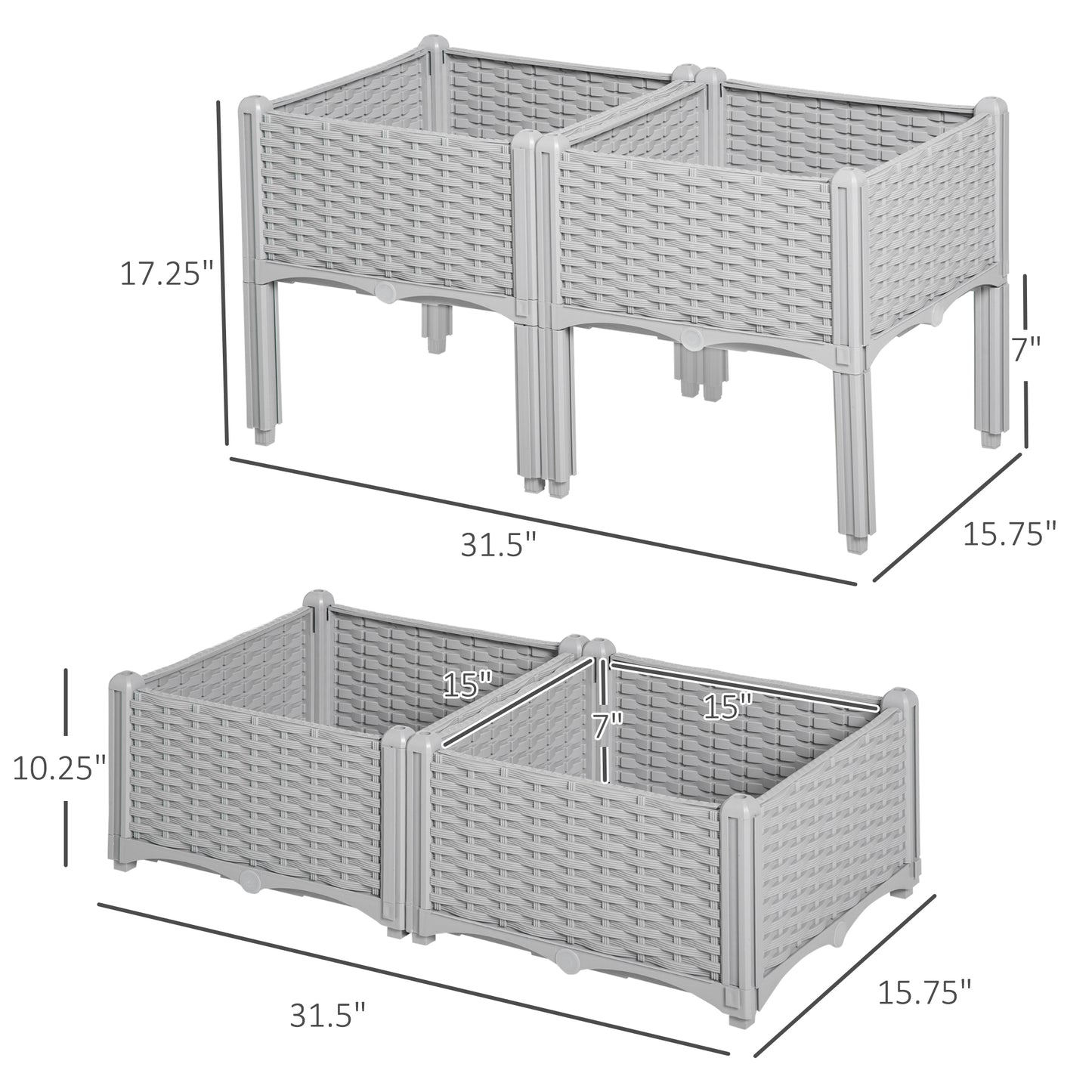 4-Piece Raised Garden Bed with Legs, Self-Watering Planter Box for Flowers Herbs Vegetables - Gray