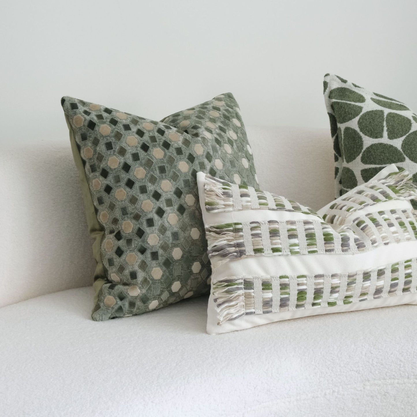 Green Toned Drawstring Cushion Cover - Coarse Linen Backrest Pillow