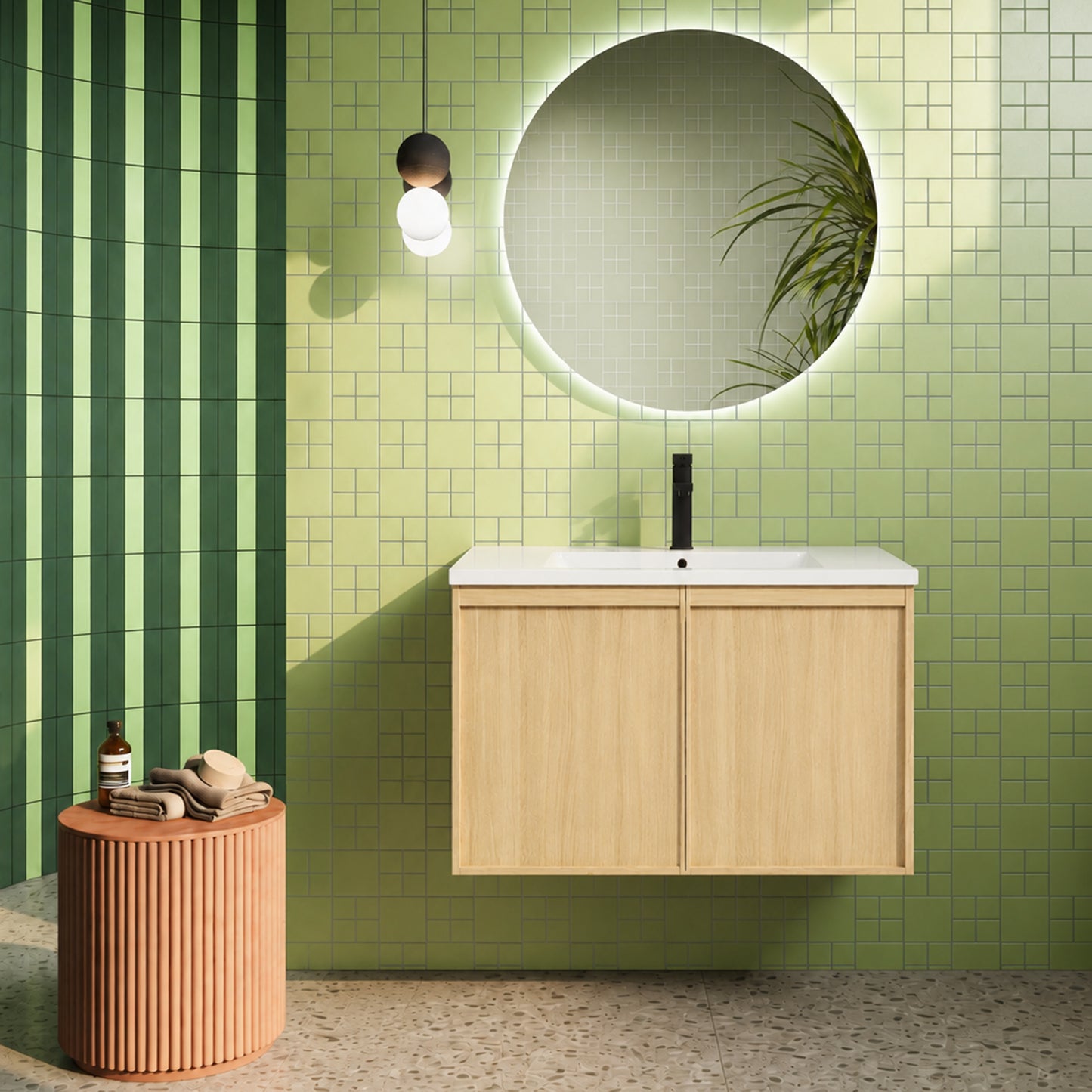 30" Wall-Mounted Bathroom Vanity with Sink - Light Oak
