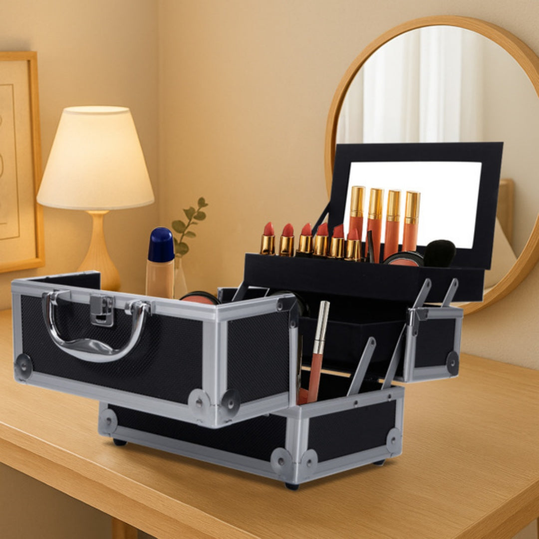 Portable Makeup Storage Bag with Mirror & Jewelry Compartment