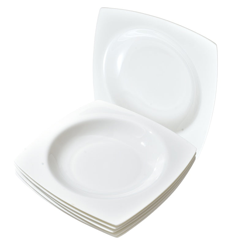 9.5-Inch Square Soup Plate Set - 6 Pieces of White Bone China