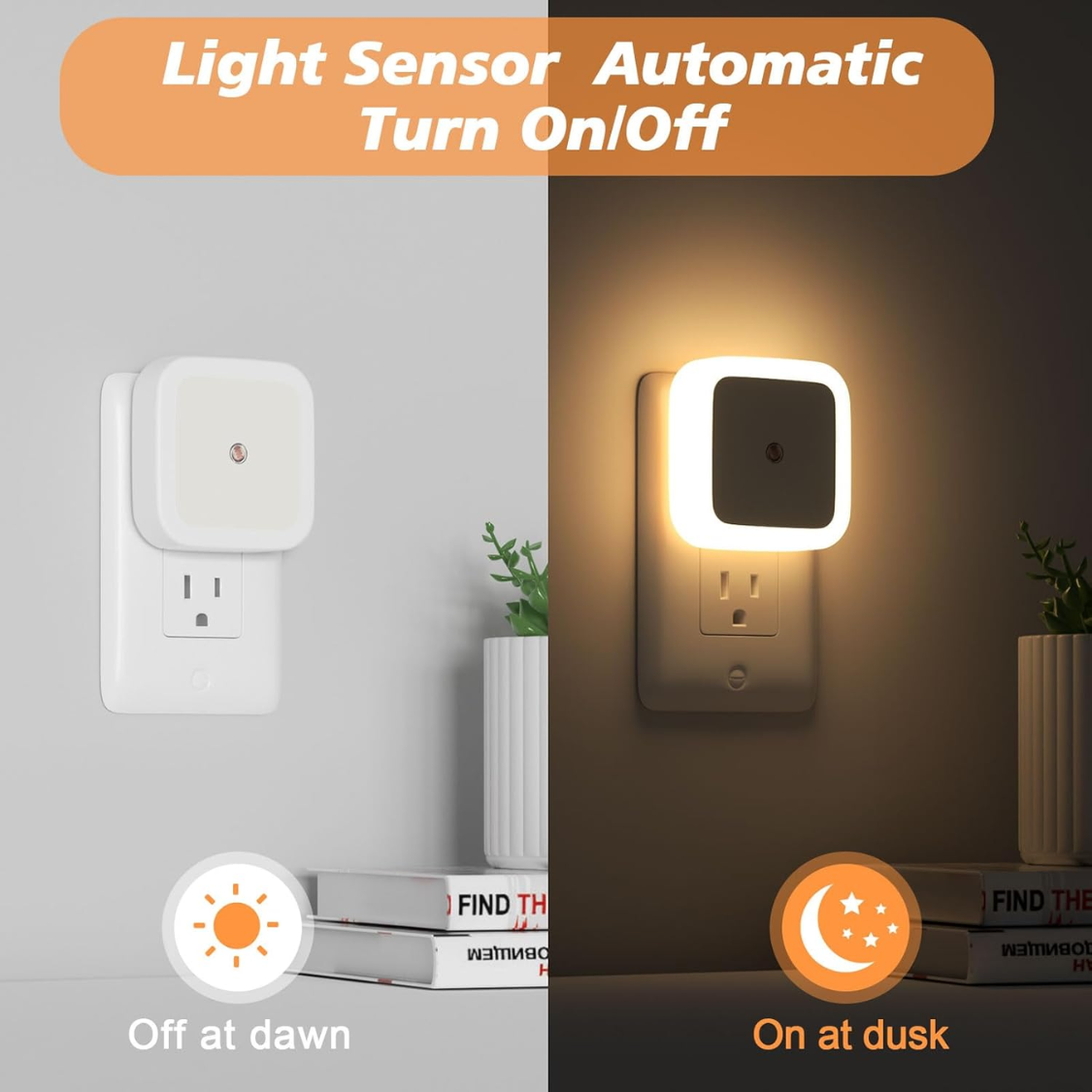 8-Pack Plug-In Night Lights for Wall, Dusk to Dawn LED Night Lamp, Warm White